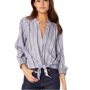 Michael Stars black, white, gray striped tie front Women's Top